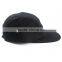 Black canvas leather patch strapback hat wholesale 5 panel cap