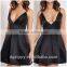 Hot Selling New Designer Fashion Black Satin Strappy Skater Dress for Ladies