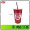 Bpa Free 16oz Plastic Double Wall Promotional Cup With Straw