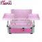 High-End Pink Pu Double Open Carry Aluminum Makeup Storage Box With 4 Trays