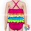 2017 Summer New Style 1 Piece Swimsuit Rainbow Color Ruffle Swimwear Kids Girl