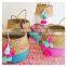Colorful pompom seagrass beach bag with handle