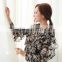 2017 summer print chiffon tunic tops long sleeve womens shirts