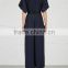 Wholesale Women Apparel Front-Plunge Navy Wrap-effect Silk Jumpsuit(DQE0144J)