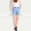 Top fashion summer loose fit light blue washed sexy women elastic waist denim shorts