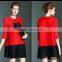 Retro pleat Chinoiserie printed ladies large size dress with two buttons
