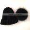 Myfur Fashion Detachable Raccoon Fur Pom Poms Knit Beanie Cap for Adults