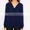 New Design Draped Trim Long Sleeve Woman Blouse 2015 Fashion Chiffon Blouse