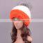 Double dyed color mink fur knitted hat with fur ball for lady