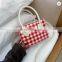 Multi plaid grid red white pu leather crossbody shoulder handbags purse with handles adjustable strap
