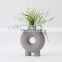 Nordic Table Decoration Matt Grey Modern Ceramic Hollow Circle Donut Vase For Home