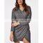 Best selling girls wholesale plus size jersey wrap dress grey marl