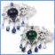 Sterling Silver Micro Pave Zircon Green Blue Crystal Semi Precious Stone Flower Tassel Pendant Connectors For Necklace SC-CZ019