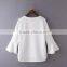 wholesale clothing round collar pure color lace up peasant top