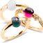 Fashionable Gemstone Jewelry One Stone Gold Plated Stainless Steel White Moonstone Ring