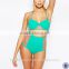 latest design mesh insert high waist bikini oem cheap fashion adjustable straps bikini bandeau good qaulity padded swimwear