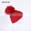 Chinese Red Wool knit hat with big fur ball on the top for fashion girls KZ160079