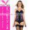 Butterfly pattern latex rubber waist training made printed latex corset