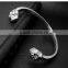 C shape antique silver vintage engraved wire skull head stainless steel bangles