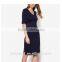 Elegant V-neckline Short Sleeves Regular Fit Women Dress with SIde Seams
