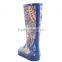 New fashion cloth printing wedge heel rain boots for women