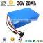 2015 new arrival 3.7v 18650 cells 36 volt 20ah rechargeable li-ion battery pack 30Amp BMS & 42V Charger