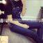 Spring dark blue overalls Siamese Slim influx of female feet hole jeans pants collapse was thin pants suspenders