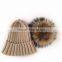Myfur Unisex Couple Warm Wool Hat with Real Raccoon Fur Pom Pom