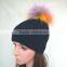 Myfur Rainbow Color Real Fur Pompom Woolen Knit Beanie Hat Wholesale