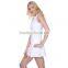 Breathable white skort mesh tennis wear for lady fitted tank top and pleated mini skirt