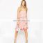 Fashion off shoulder pink sexy polyester mini summer viscose dress 2016