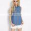 Chinese Clothing Manufacturers Classic Sleeveless Light Blue Front Pokcets Button Denim Jacket Shirt Summer Blouse for Women