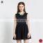 T-D005 Black Splicing Net Tight Waist Short Chiffon Women Dress