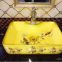 Yellow ceramic hand wash basin square single hole tabletop bathroom wash basin sink with hand paint fancy design