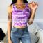 New Custom Logo Women Sexy Backless Tie Dyed  Printing Tank Top