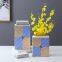 European Simple Style Blue Square Sheet painting Cube Ceramic Flowers Vases With Lid For Study