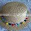 fashion knitting straw hat with decorated hair bulb
