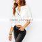 2016 Summer Long Sleeve 100% Cotton Casual Ladies White High Low Shirt