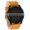 Stylish Jewelry Stainless Steel Blue Second Hand Tan Leather Strap Black Face Watch