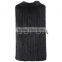 QD80557 Black Brown Knit Mink Fur Long Vest Gilet With Bigger Armhole