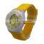 Bright lady transparent plastic watch with yellow silicone strap