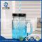 16oz blue mason glass jar drinking bottle with handle and straw