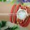gold chain PU long multiple strap ladies watch