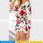 Summer beach party playsuit sexy deep v neck rose floral printed one piece chiffon boho shorts jumpsuits for adult women