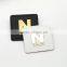 White/black PU leather sew on patches with Gold metal plates fashion clothing label for jeans/jacket PLB-022