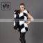 Beautiful black white color fur hand sewing long fur vest women real fox fur gillets