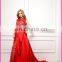 XLRS005 Red High Neck Full Lace See Through Skirt Detachable Satin Skirt Mermaid Evening Dress