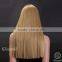 golden long straight hair neat bang wigs