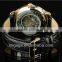 Policemen's leather band watch 2 see through window large skeleton mechanical wrist watch