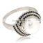 Fashionable Sterling Silver White and Black Spinel Freshwater Pearl Ring